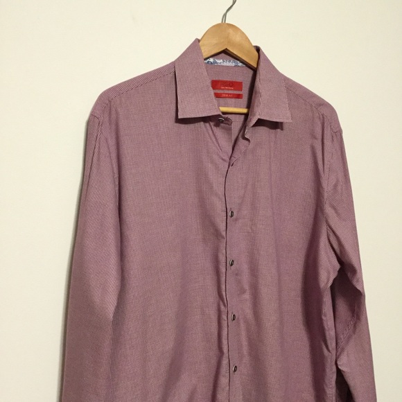 SAKS FIFTH AVENUE sz 18 Shirt Button Up Trim Fit  Red Long Sleeve - Picture 4 of 8